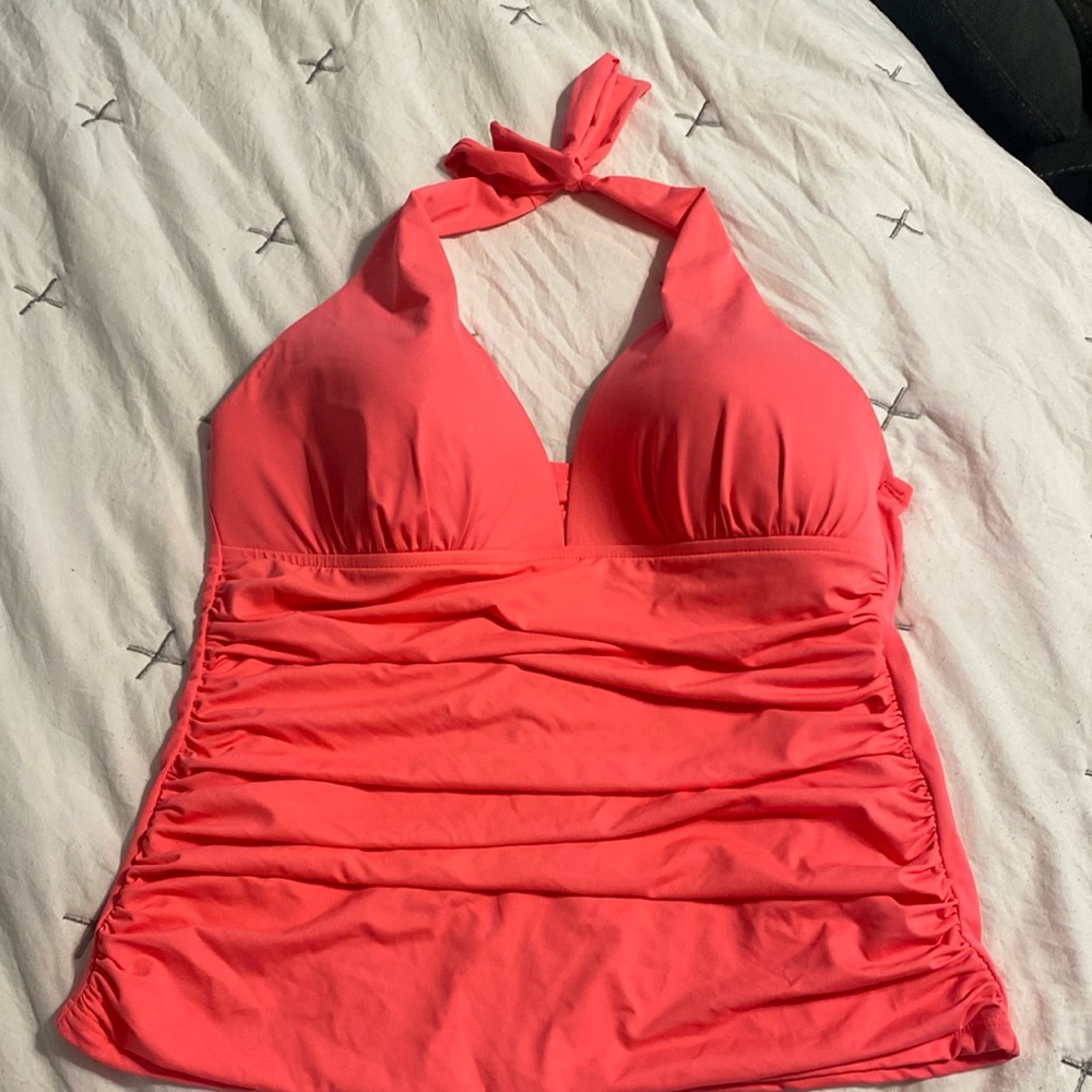 La Blanca Hot Coral Island Goddess Halter Tankini Top [Size: 14]